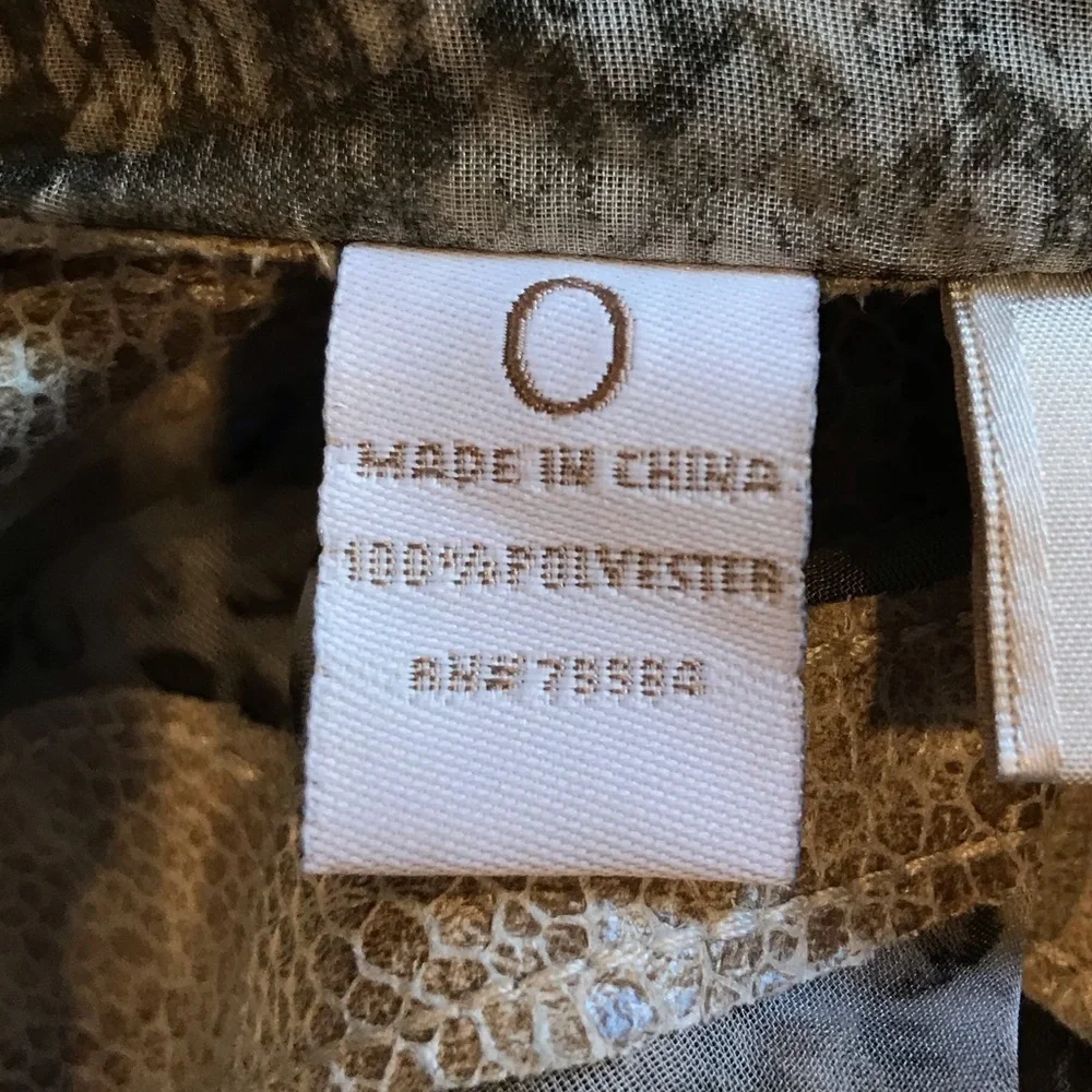 CHICOS SIZE 0 MEDIUM OPEN FRONT GRAY AND TAN JACKET SNAKESKIN-LOOK